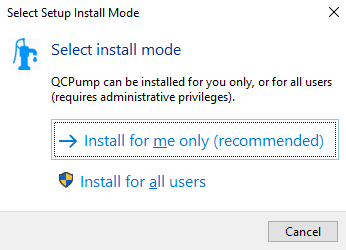 QCPump: Choose whether to install for all users or just the current user.